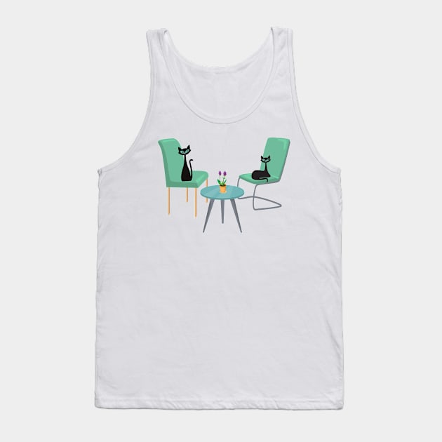 Retro Kitties Sitting in Lounge Tank Top by Lisa Williams Design